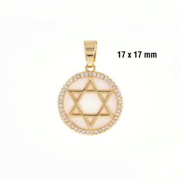 MOP - CZ Star of David/Push Front Clasp Necklace - Gold