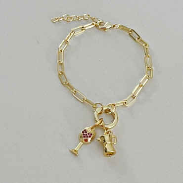 Coffee Now, Wine Later Charms Bracelet- Gold