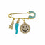 4 CM Blue Enamel Pin With CZ Happy Face Charm - Gold