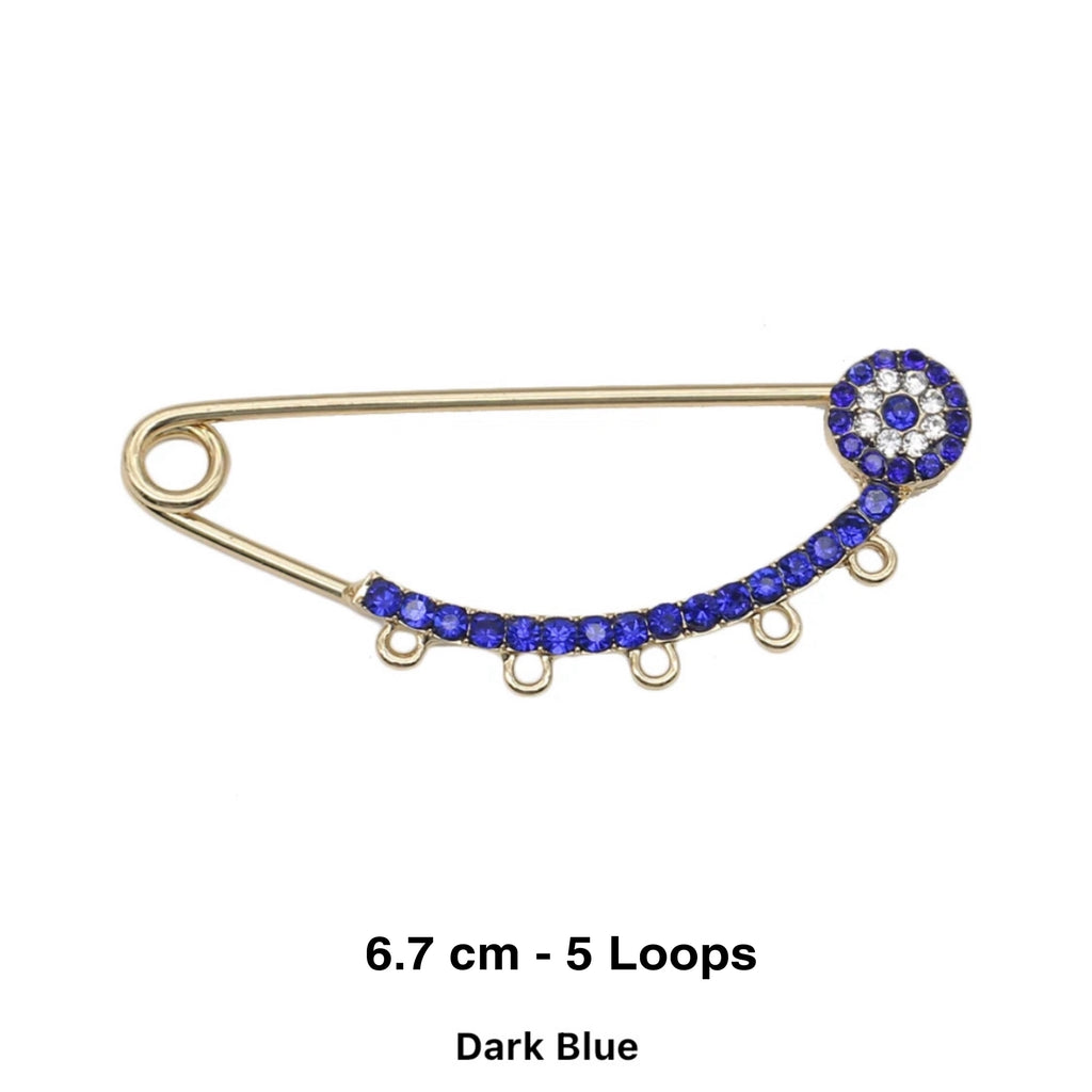 CZ Dark Blue Evil Eye Baby Pin With Dreamer Charm - Gold