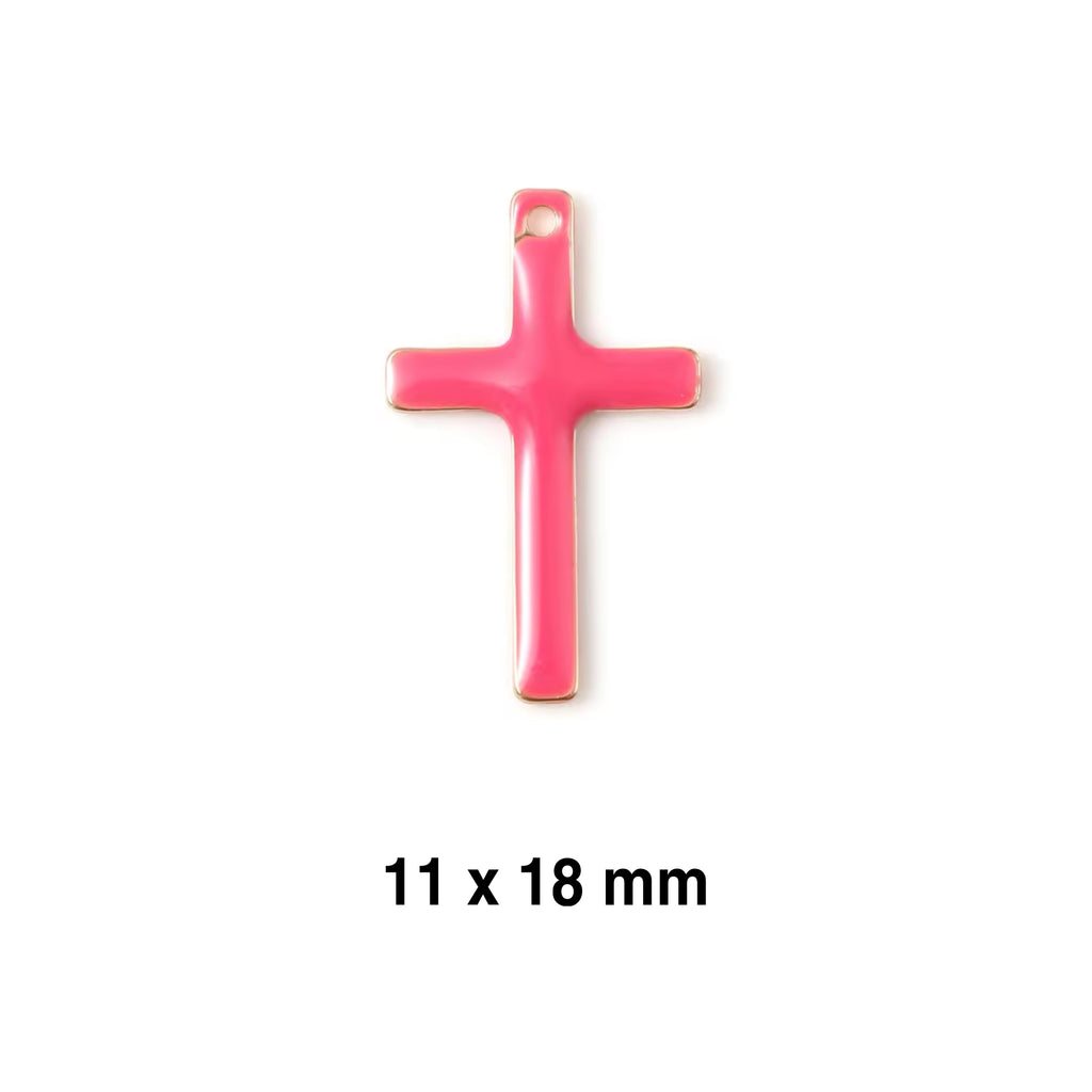 4 CM Pearl Pin With Fuchsia Pink Cross and Girl Charms - Gold