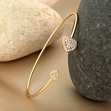 925 Sterling Silver Cuff Bracelet with CZ Hearts - Gold