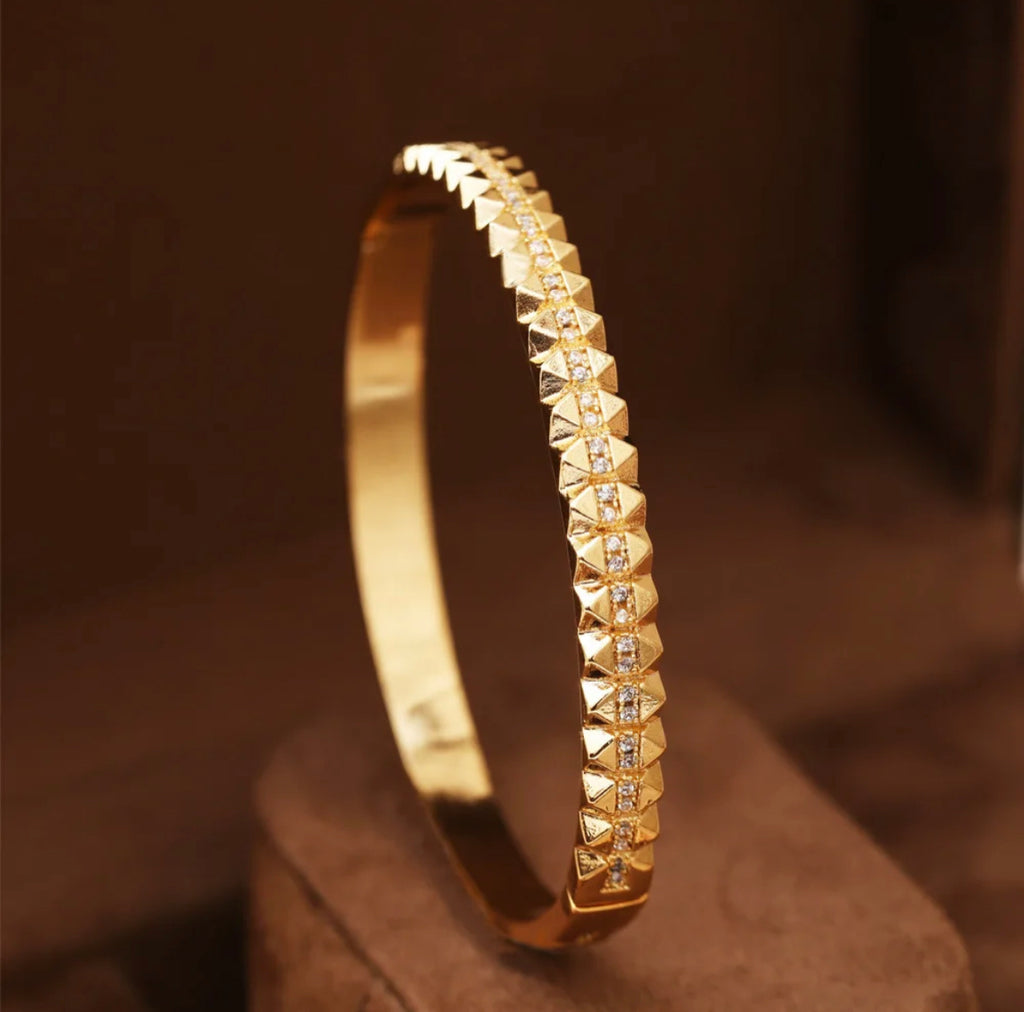 18K Gold Plated CZ Pyramid Cuff Bracelet