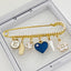 8 CM Personalized Pearl Pin With Evil Eye Heart & Guadalupe Virgin Charms - Gold