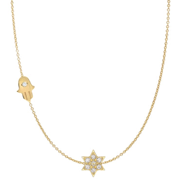 CZ Star of David/Hamsa Charms Necklace - Gold