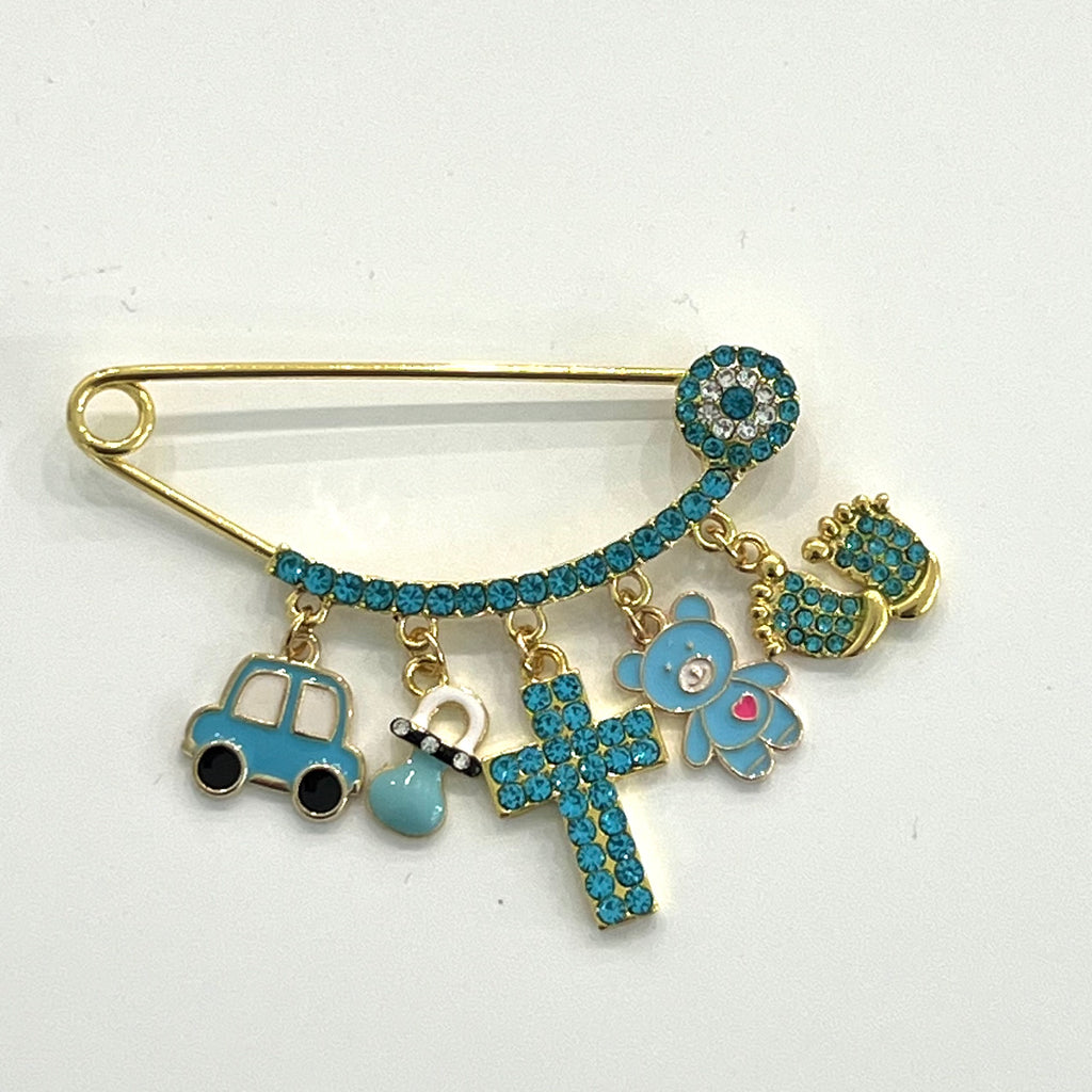 6.7 cm Light Blue Evil Eye Baby Pin With Cross Charm