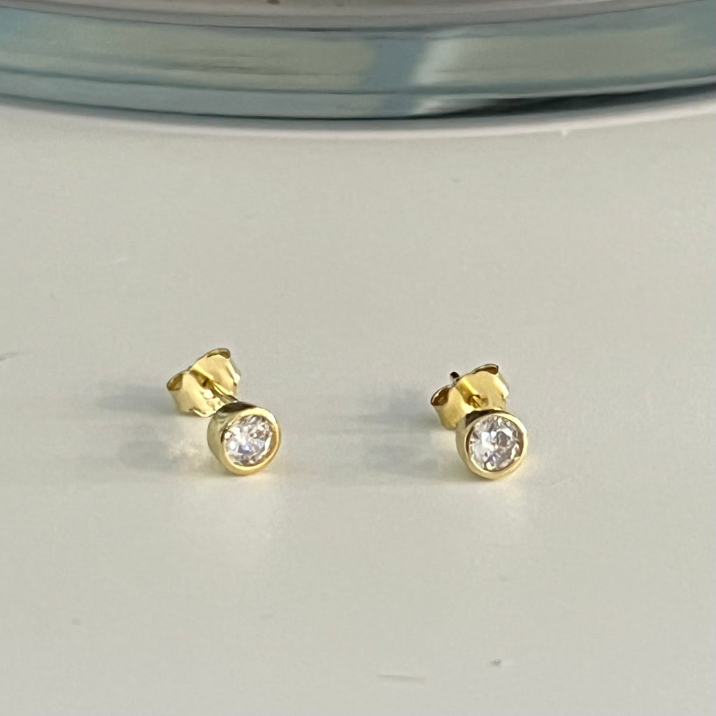 Bridesmaid Mini Bezel CZ Stud Earrings - Gold