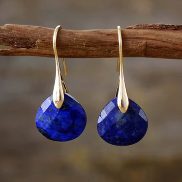 Faceted Gemstone Teardrop Earrings - Gold