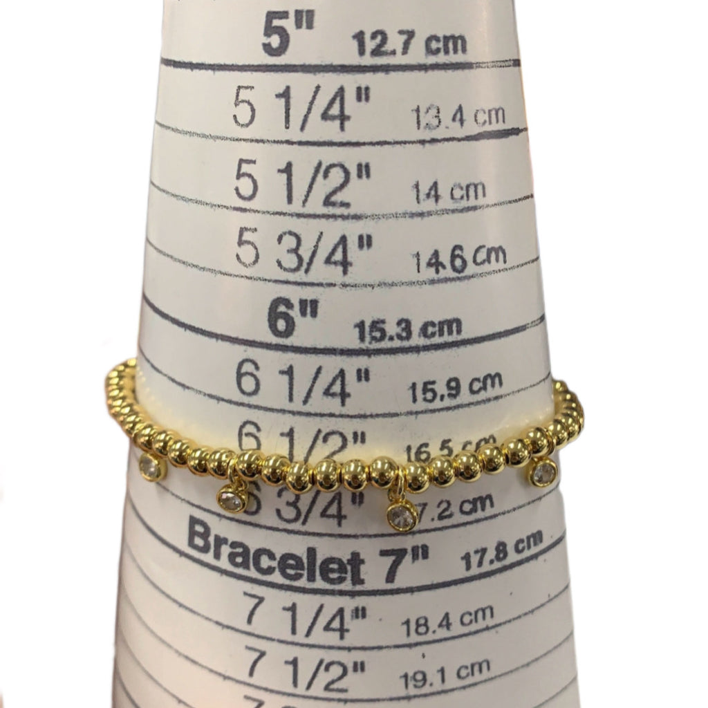 CZ Dangling Charm Beaded Bracelet - 18K Gold Plated.