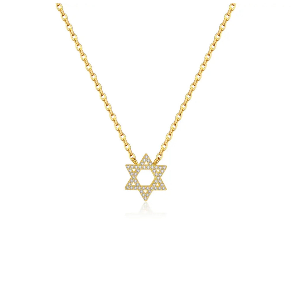 Small CZ David Star Pendant Necklace - Gold or Silver