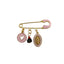 4 CM Pink Enamel Pin With Azabache 5 MM Charm - Gold