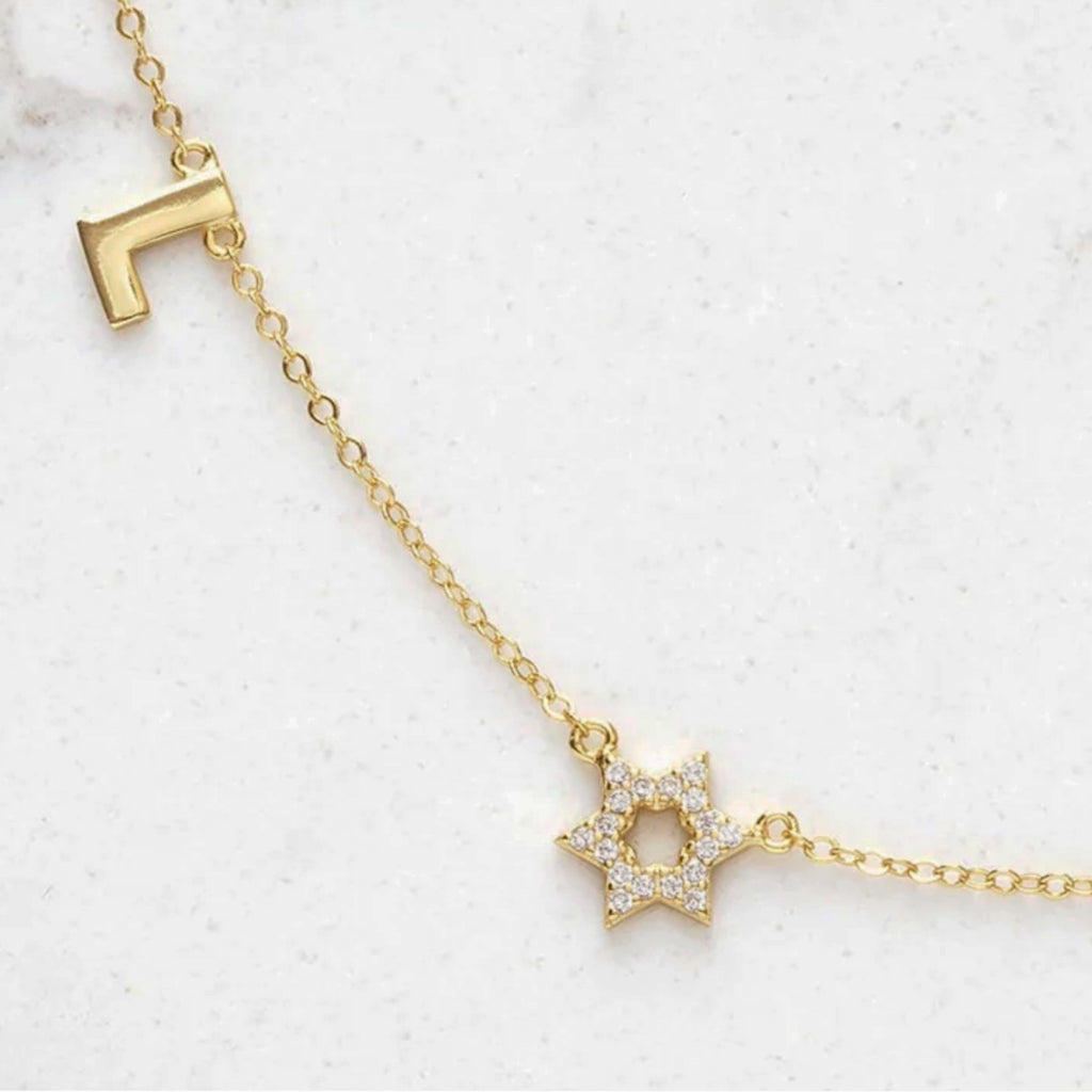 LOVE Necklace with CZ David Star - Gold