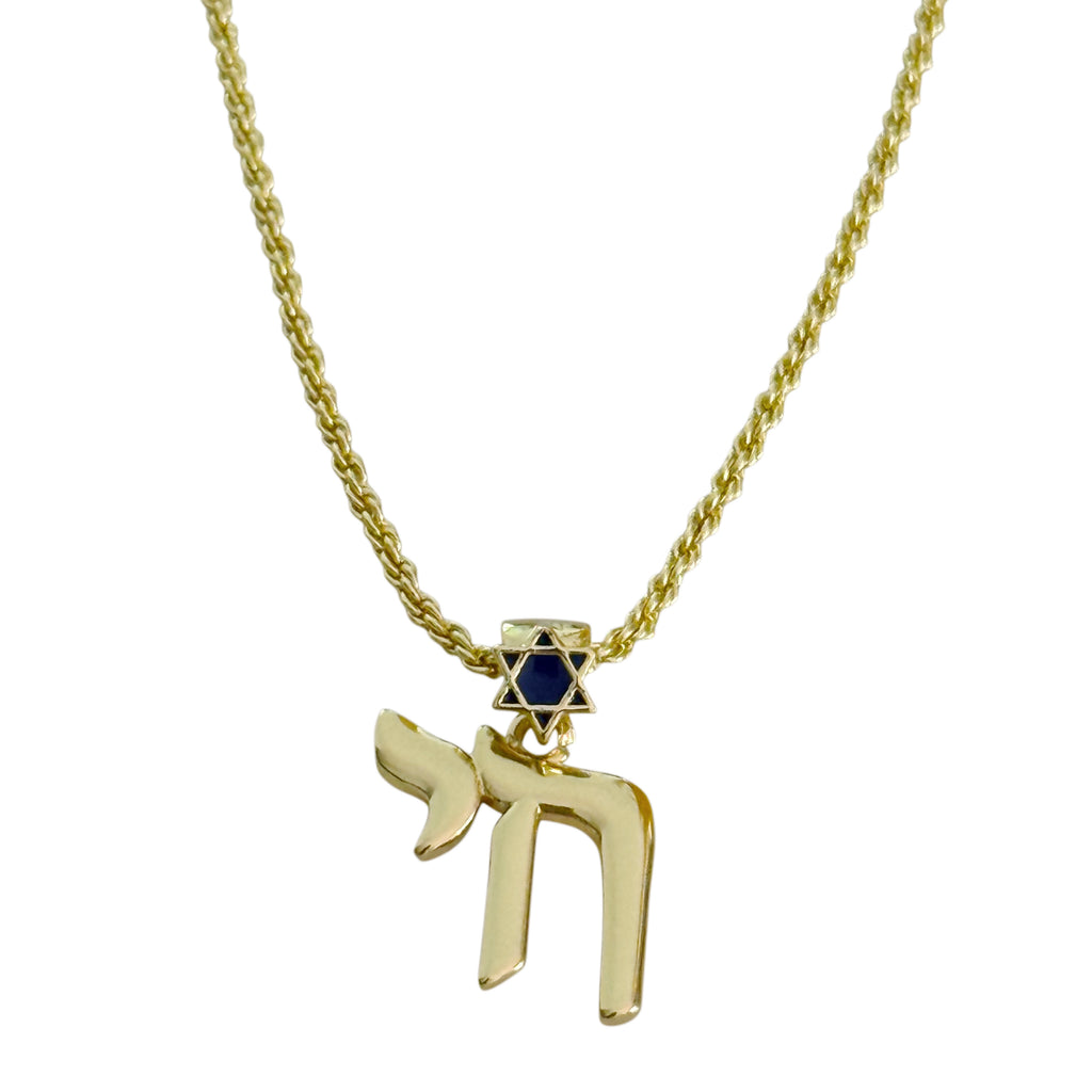 Blue Star Chai Necklace - Gold