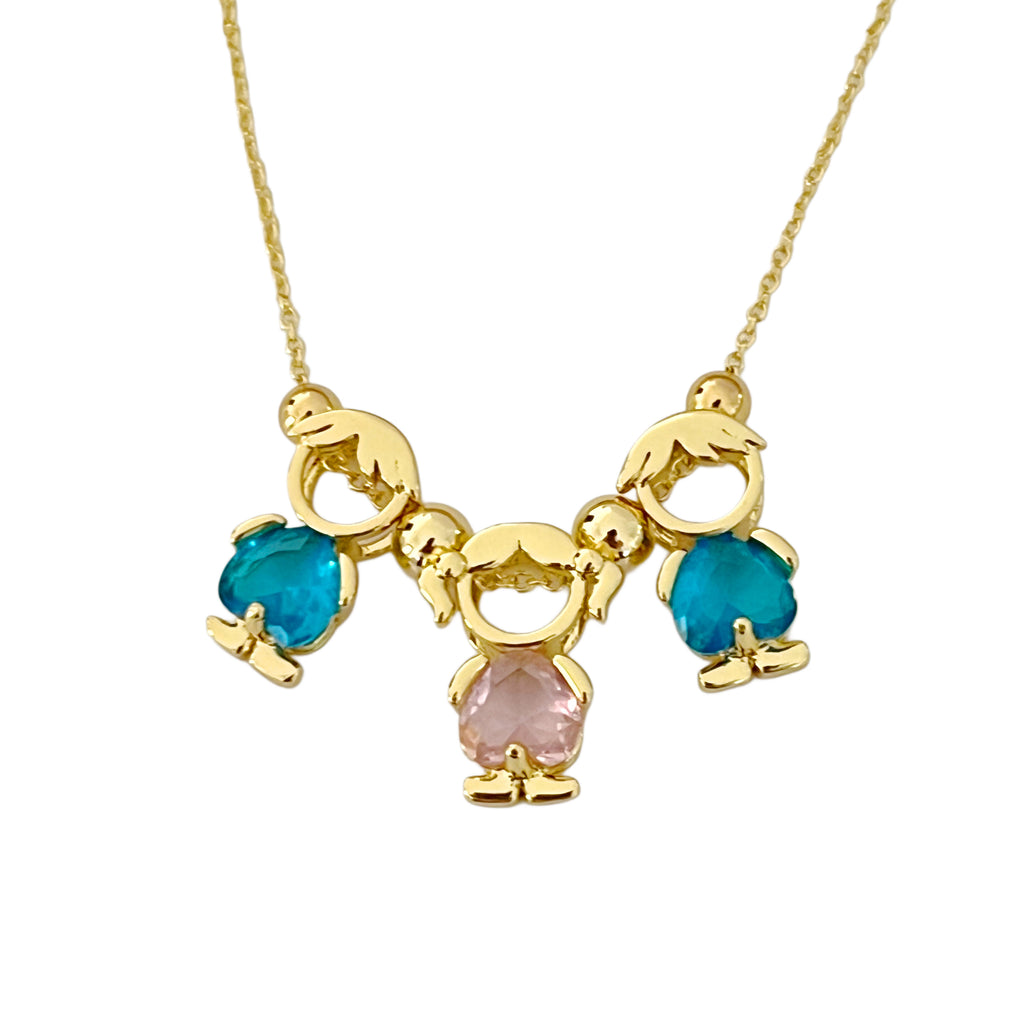 CZ Boy & Girl Pendant Necklace - Gold