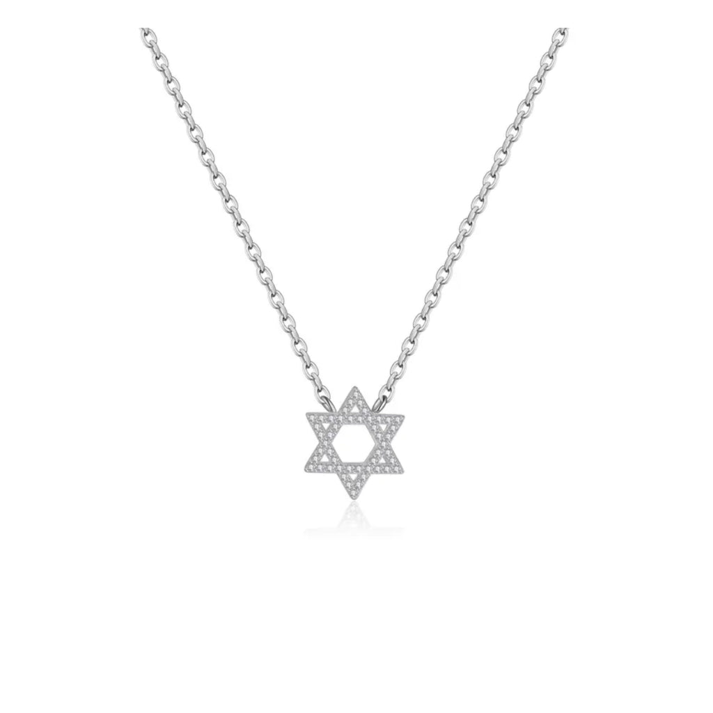 Small CZ David Star Pendant Necklace - Gold or Silver