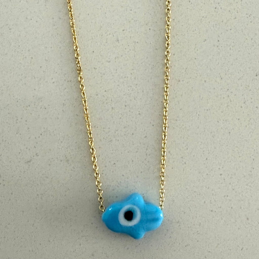 Ceramic Hamsa Necklace - Gold