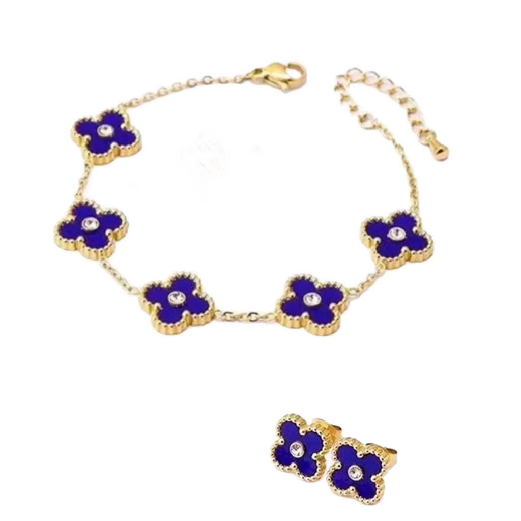 Stainless Steel Enamel - CZ Clover Set (Bracelet & Earrings)