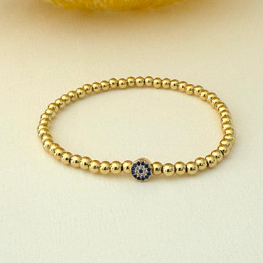 CZ Evil Eye Beaded Bracelet - Gold