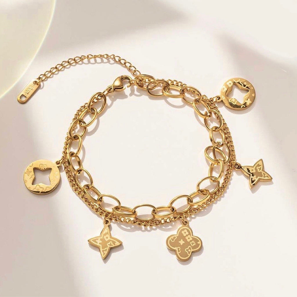 Wholesale 18k Gold Plated Women's Gift Four Leaf Clover Bracelet