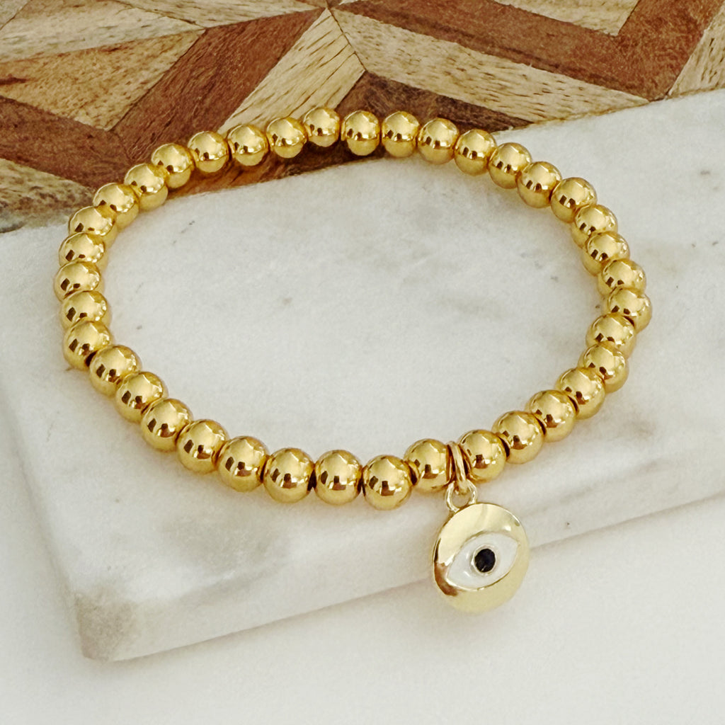 Evil Eye 5 mm Beaded Bracelet - Gold