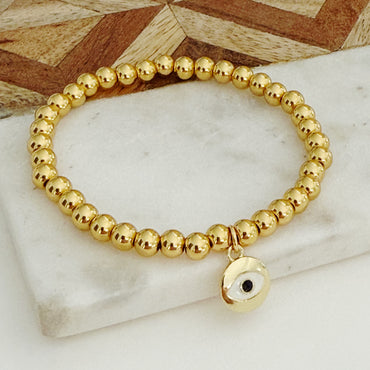 Evil Eye 5 mm Beaded Bracelet - Gold