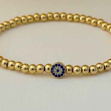 CZ Evil Eye Beaded Bracelet - Gold