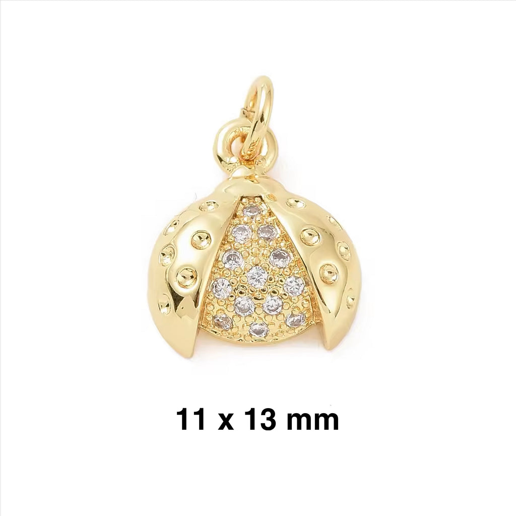 CZ Ladybug with Open Wings Charm - Gold