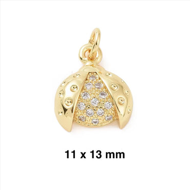 CZ Ladybug with Open Wings Charm - Gold