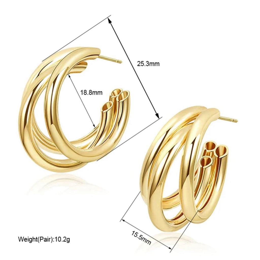 30 mm Stainless Steel C Shape Circle Hoop Earrings - 18K Gold Plated.