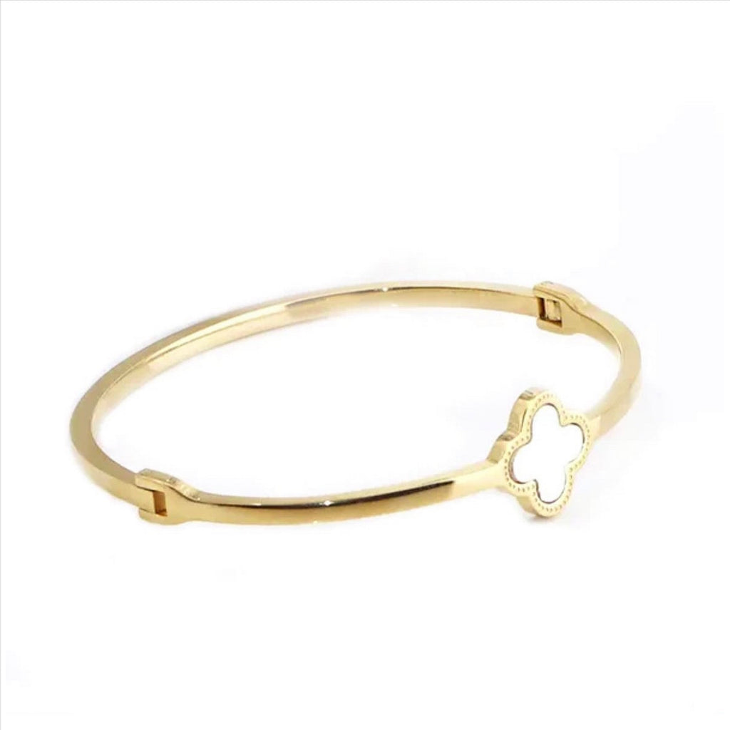 Mother Of Pearl Clover Bangle - Gold or Rhodium Plated