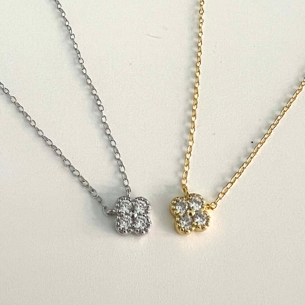 Bridesmaid Mini CZ Clover Pendant Necklace - Gold or Silver