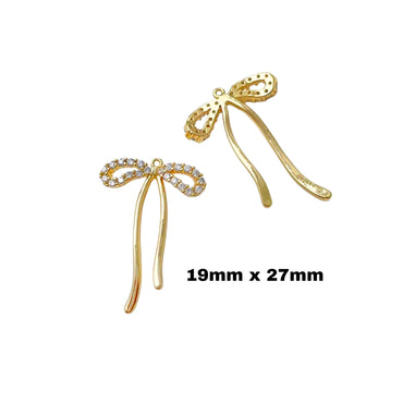 CZ Ribbon Bow Charm - Gold