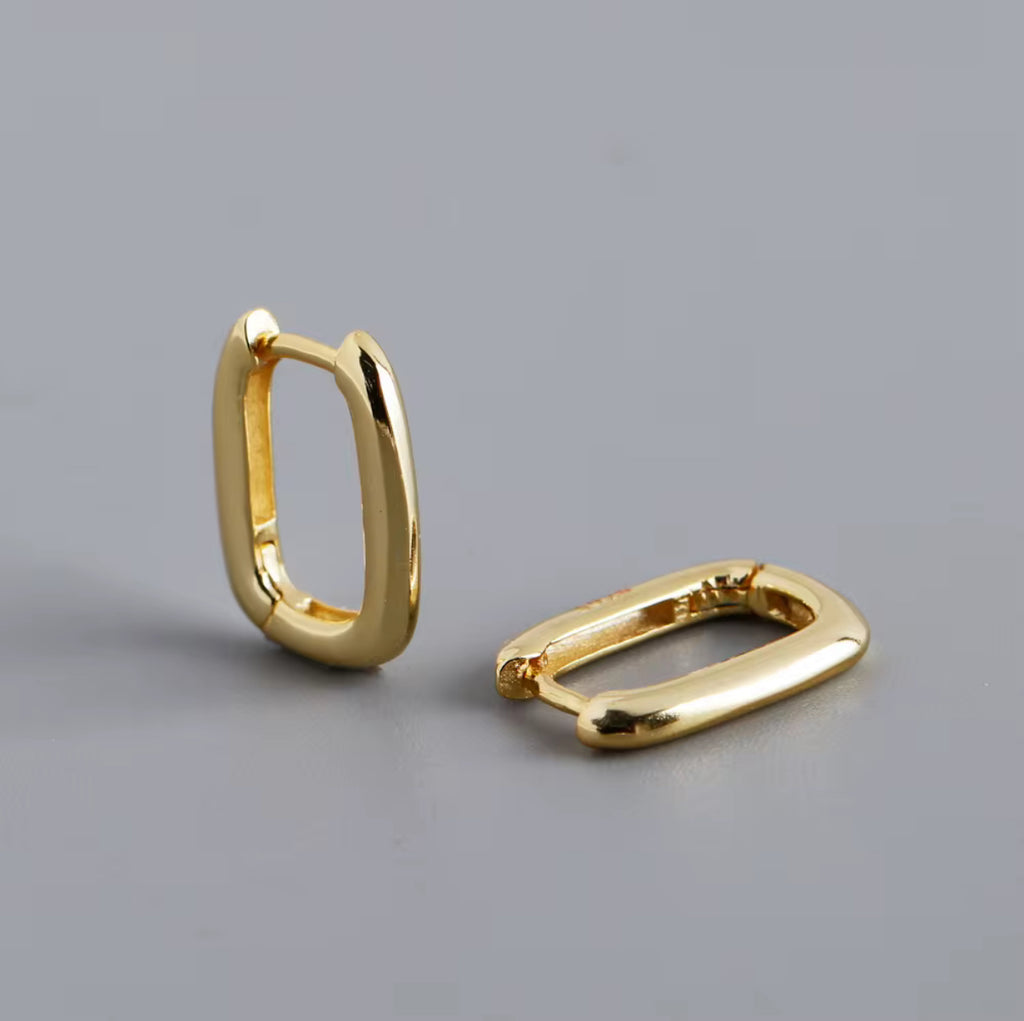 925 Sterling Silver 18K Gold Plated U Shape Huggies Hoops
