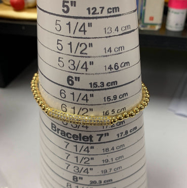 CZ Bar Beaded Stretch Bracelet - 18K Gold Plated