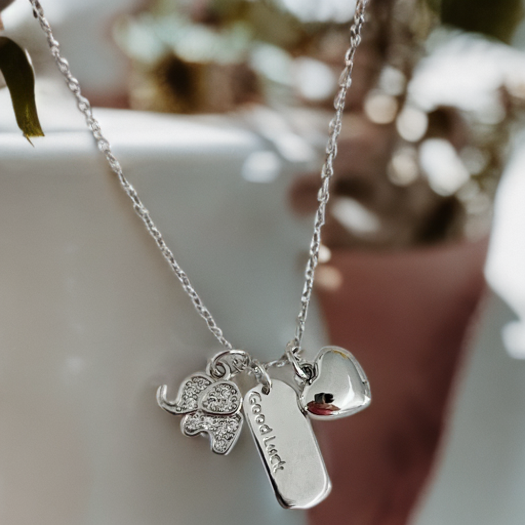 Heart & Elephant Luck Necklace - Silver