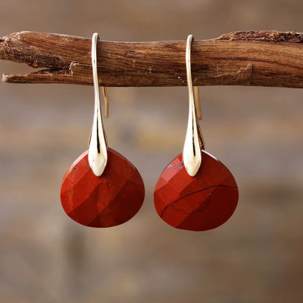 Faceted Gemstone Teardrop Earrings - Gold