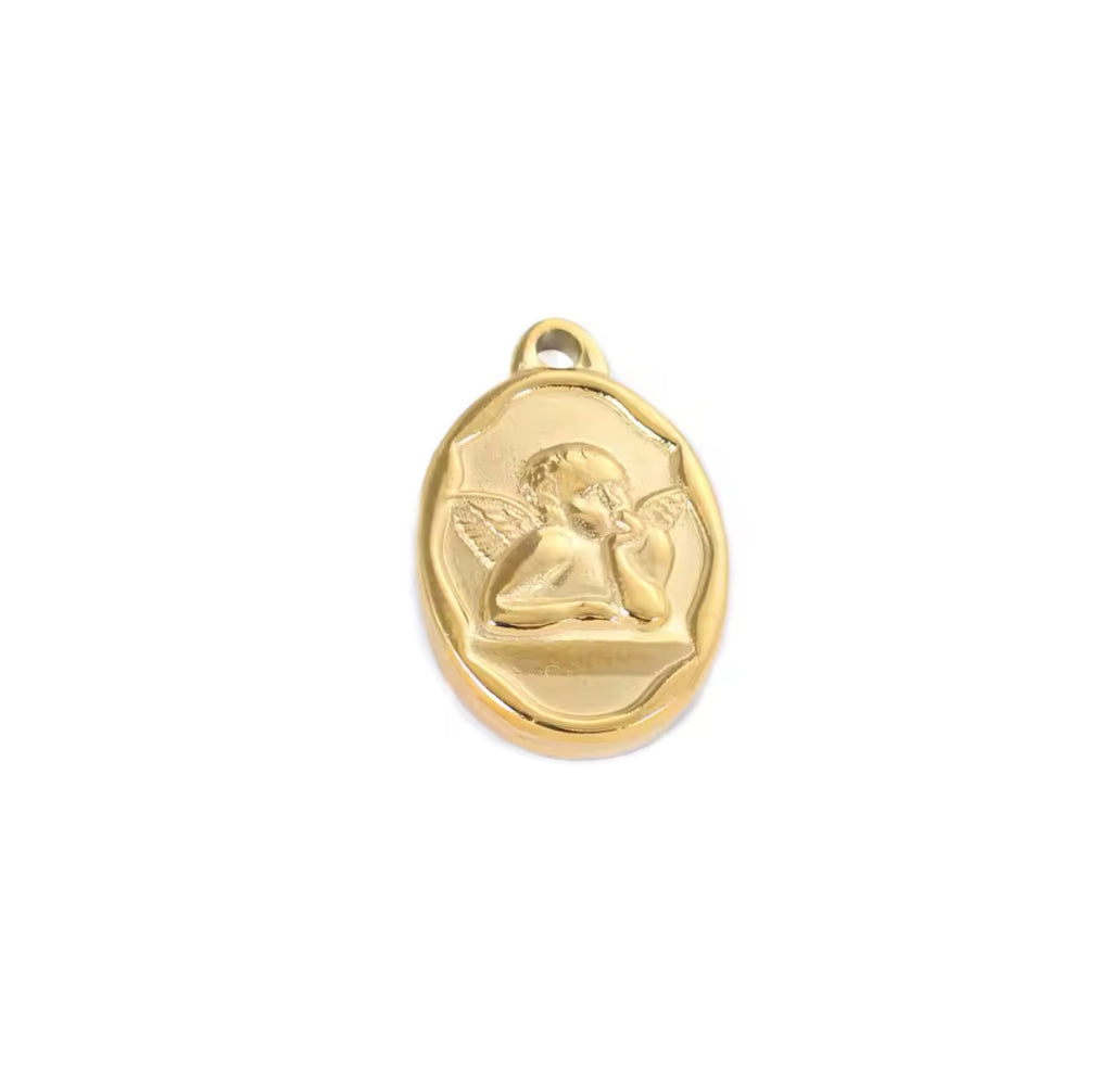 4 CM Enamel Pink Baby Pin With Guardian Angel - Gold