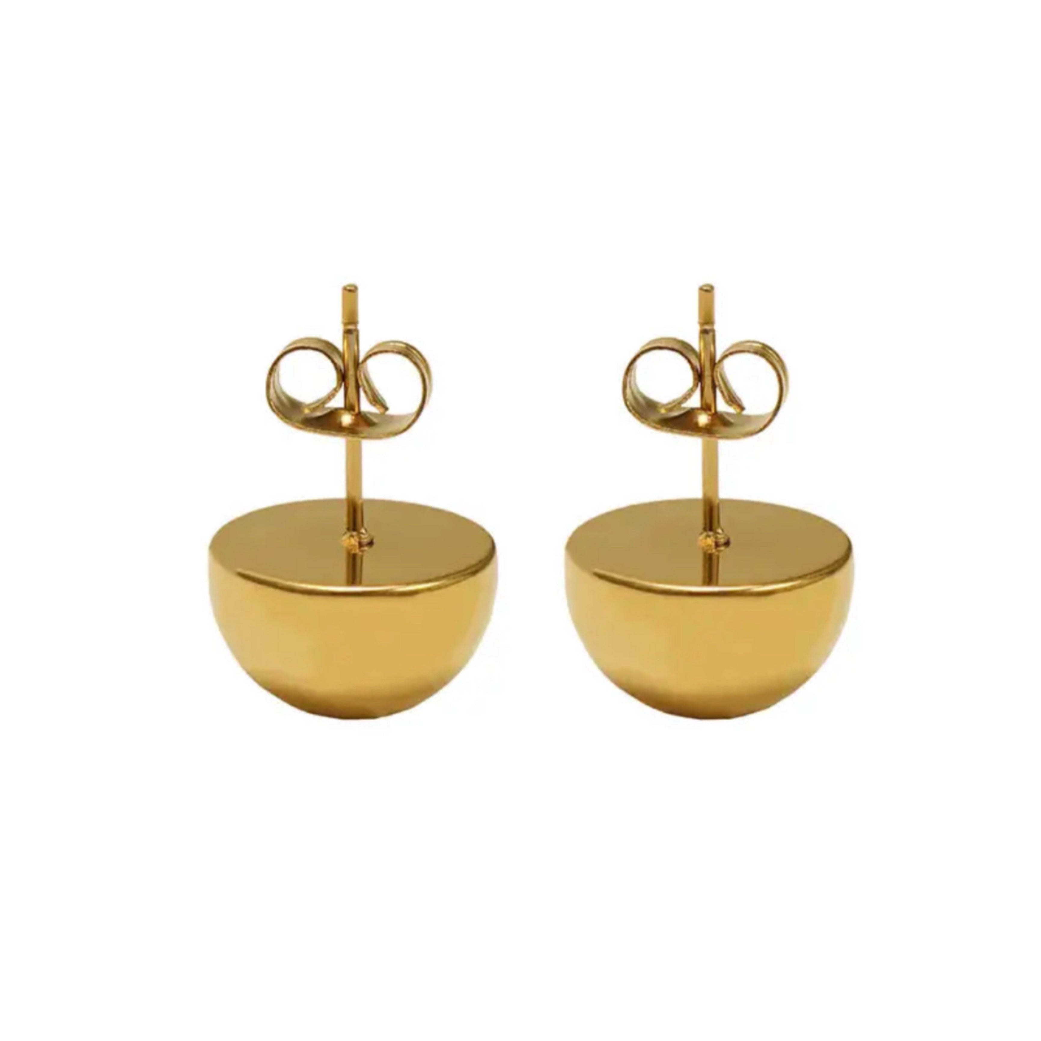 12 mm Stainless Steel Half Ball Stud Earrings - 18K Gold