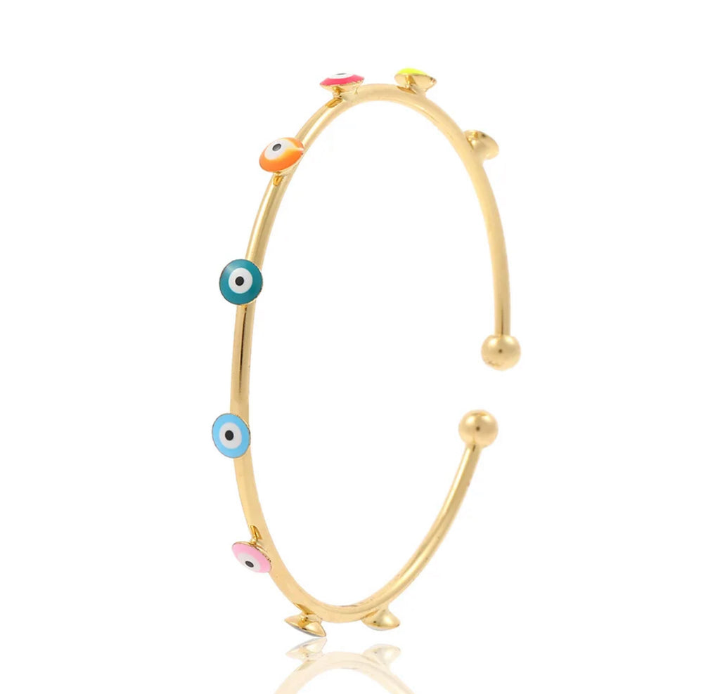 Enamel Evil Eye Cuff Bracelet - Gold