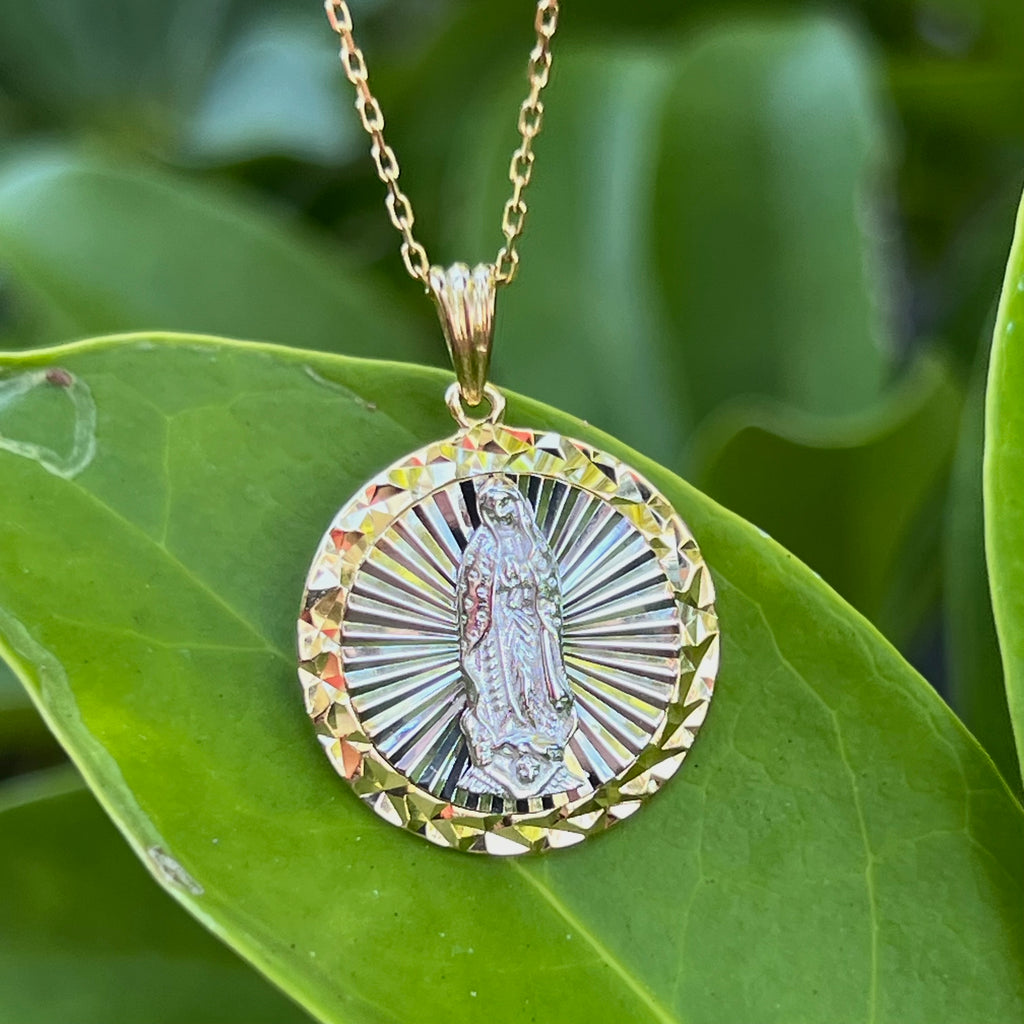 925 Sterling Silver Virgin Mary Guadalupe Medallion Pendant Necklace