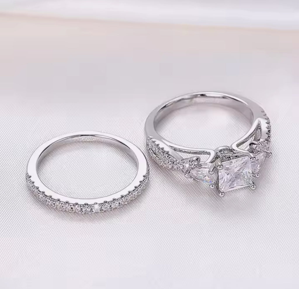 Wedding CZ Ring Set - Silver