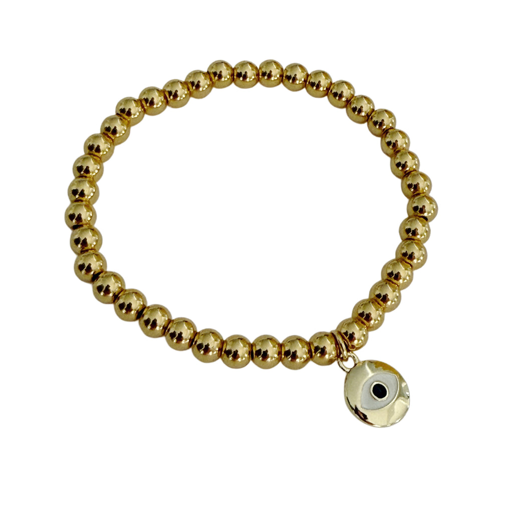 Evil Eye 5 mm Beaded Bracelet - Gold