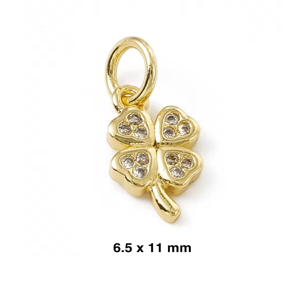 4 CM Pink Enamel Protection Pin With a Clover and Horseshoe Charms - Gold