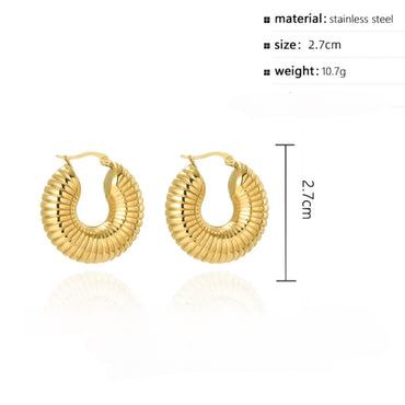 Stainless Steel Geometric Thread Circle Hoop Earrings - 18K Gold Plated