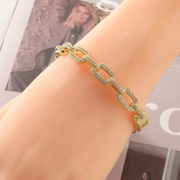 CZ Pave Link Eternity Hinged Bangle - 18K Gold Plated