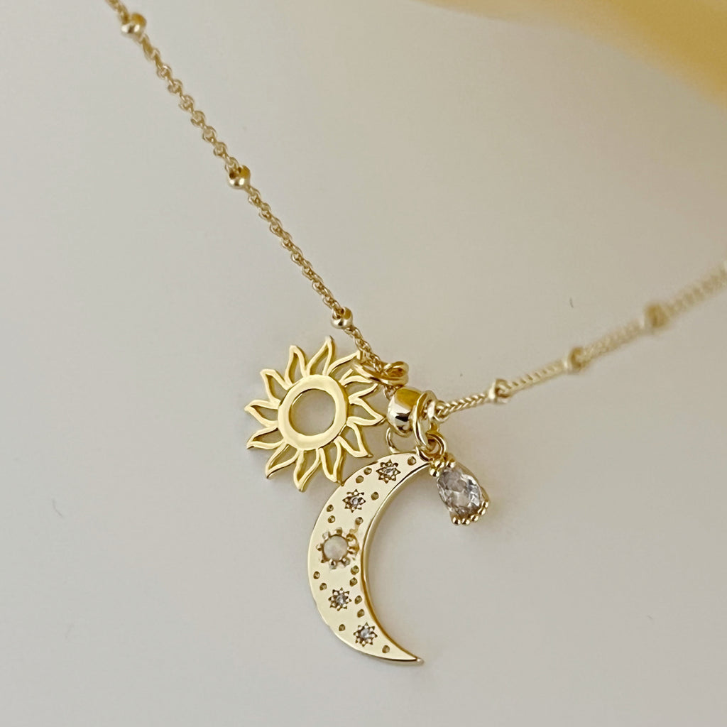 Moon & Sun Charms Necklace - Gold