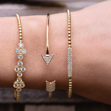 CZ Bar Beaded Cuff Bracelet - Gold