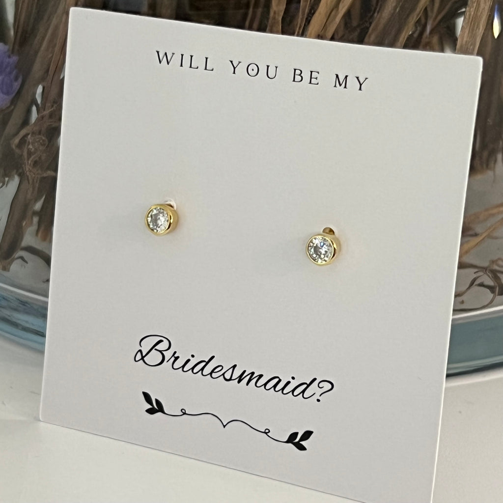 Bridesmaid Mini Bezel CZ Stud Earrings - Gold