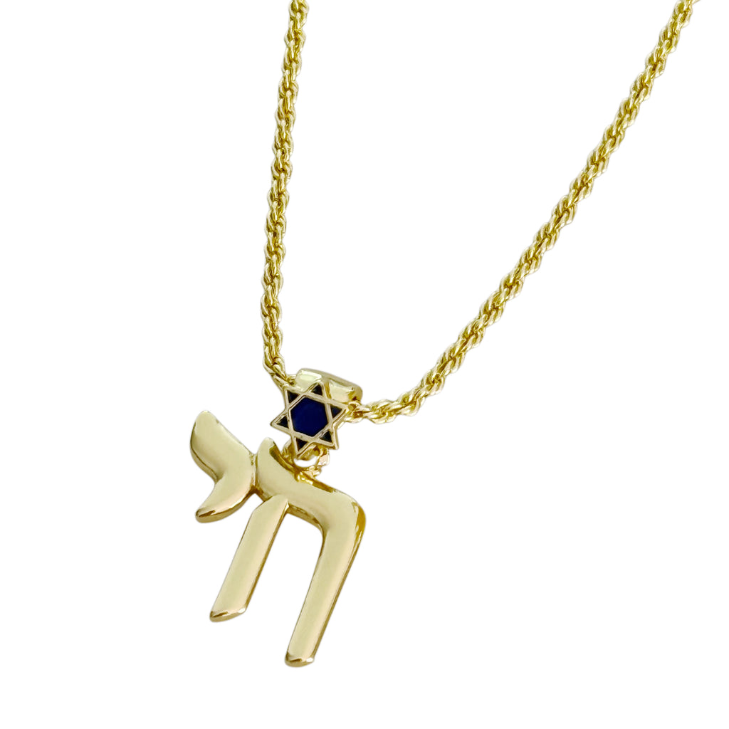 Blue Star Chai Necklace - Gold
