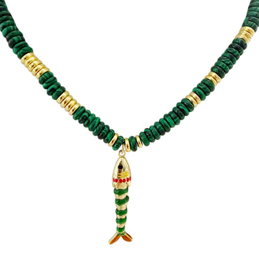 Lucky Fish Gemstone Necklace - Gold